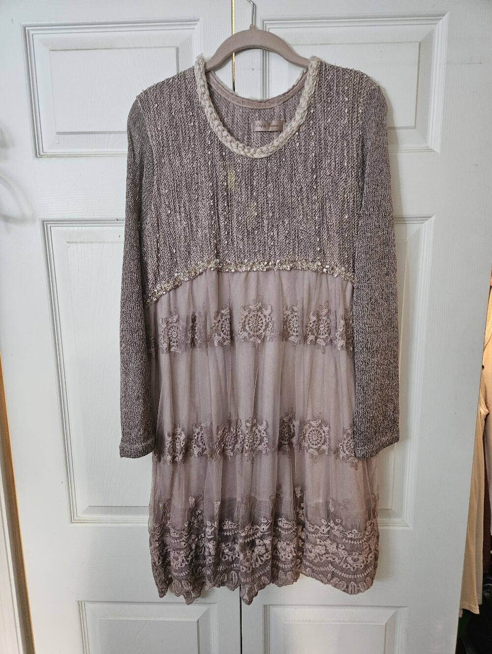 Simply Couture Women's Lace Panel Knit Dress in Mauve